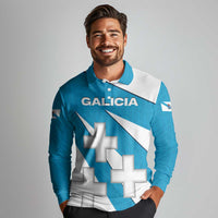 Galicia Flag Long Sleeve Polo Shirt Autonomous Community of Spain - Wonder Print Shop