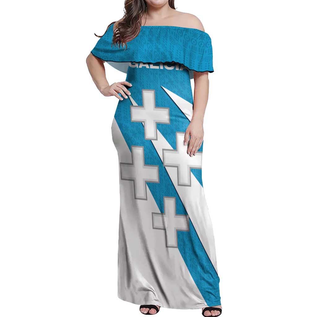 Galicia Flag Off Shoulder Maxi Dress Autonomous Community of Spain - Wonder Print Shop