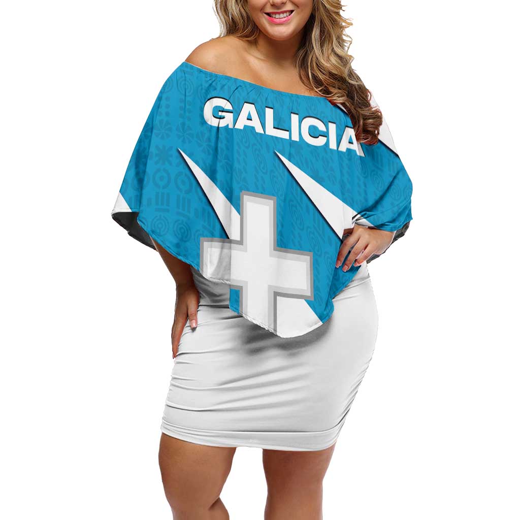 Galicia Flag Off Shoulder Short Dress Autonomous Community of Spain - Wonder Print Shop