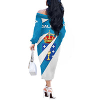 Galicia Flag Off The Shoulder Long Sleeve Dress Autonomous Community of Spain - Wonder Print Shop