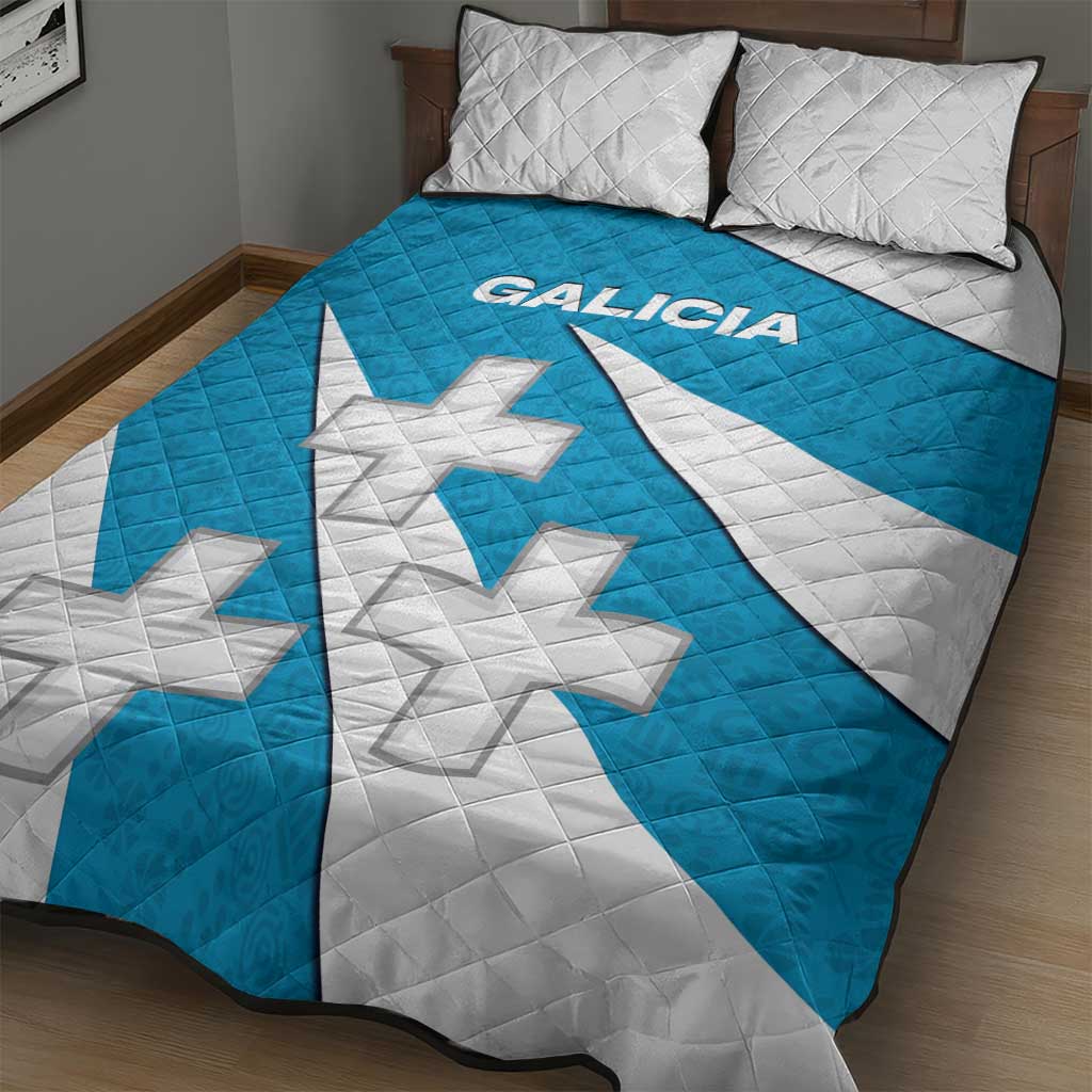 Galicia Flag Quilt Bed Set Autonomous Community of Spain - Wonder Print Shop