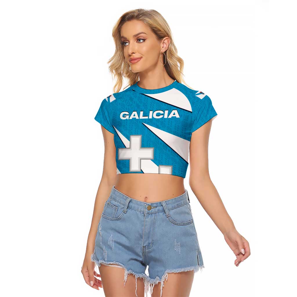 Galicia Flag Raglan Cropped T Shirt Autonomous Community of Spain - Wonder Print Shop