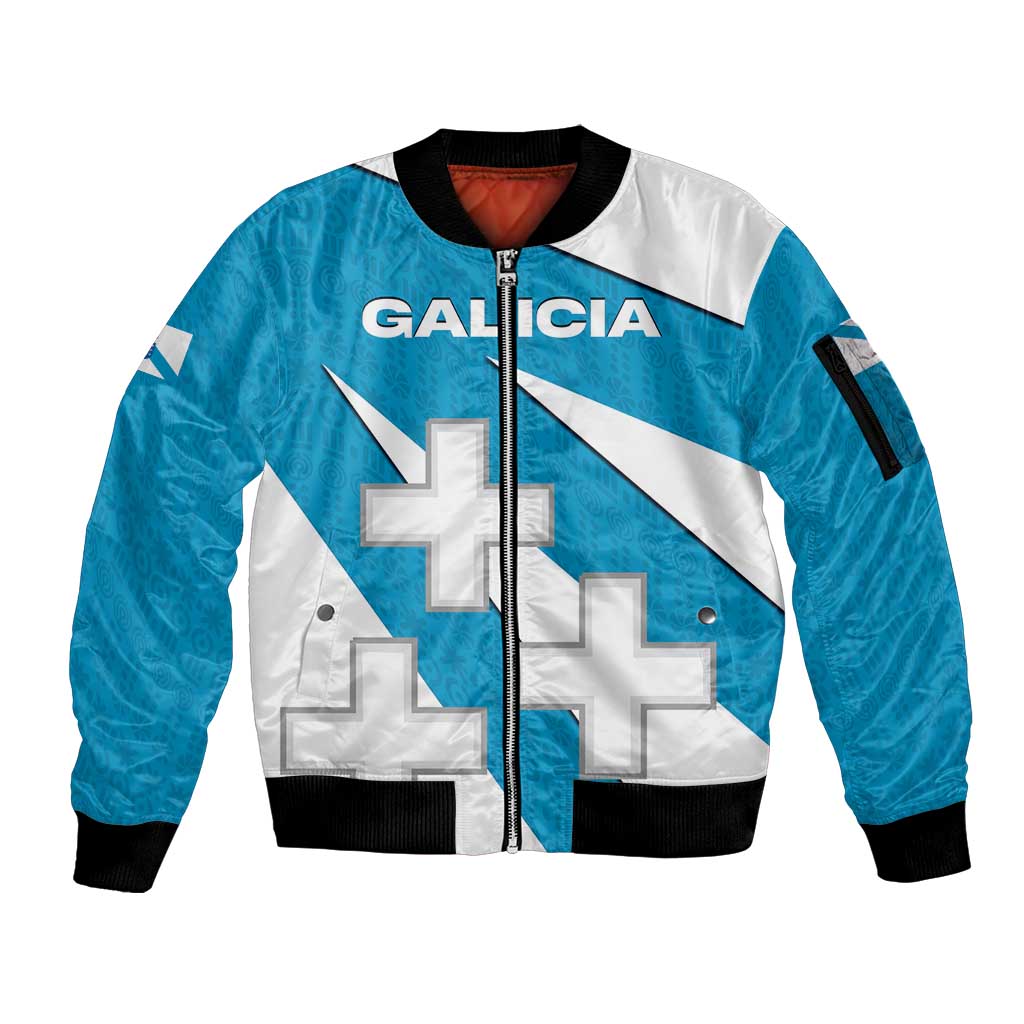 Galicia Flag Sleeve Zip Bomber Jacket Autonomous Community of Spain - Wonder Print Shop