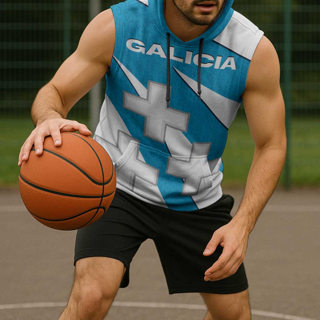 Galicia Flag Sleeveless Hoodie Autonomous Community of Spain - Wonder Print Shop