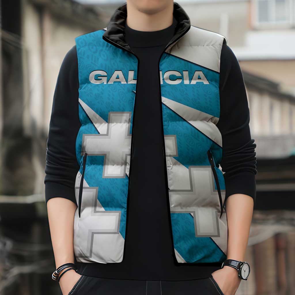 Galicia Flag Sleeveless Puffer Jacket Autonomous Community of Spain - Wonder Print Shop
