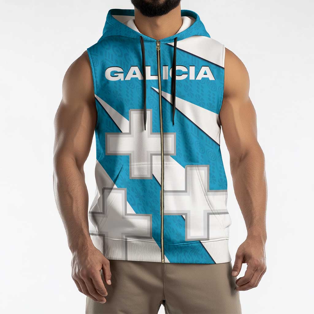 Galicia Flag Sleeveless Zip Hoodie Autonomous Community of Spain - Wonder Print Shop