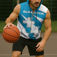 Galicia Flag Sleeveless Zip Hoodie Autonomous Community of Spain - Wonder Print Shop