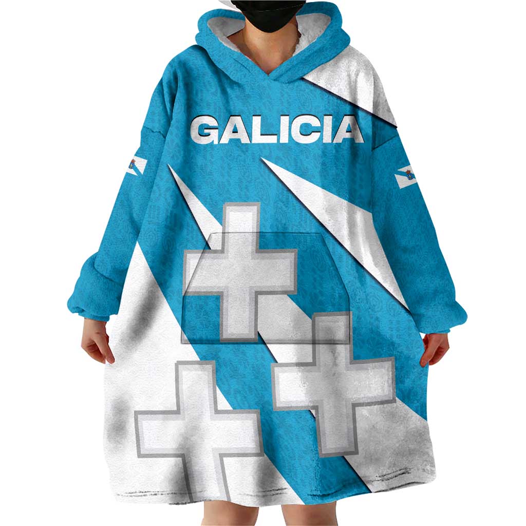 Galicia Flag Wearable Blanket Hoodie Autonomous Community of Spain - Wonder Print Shop