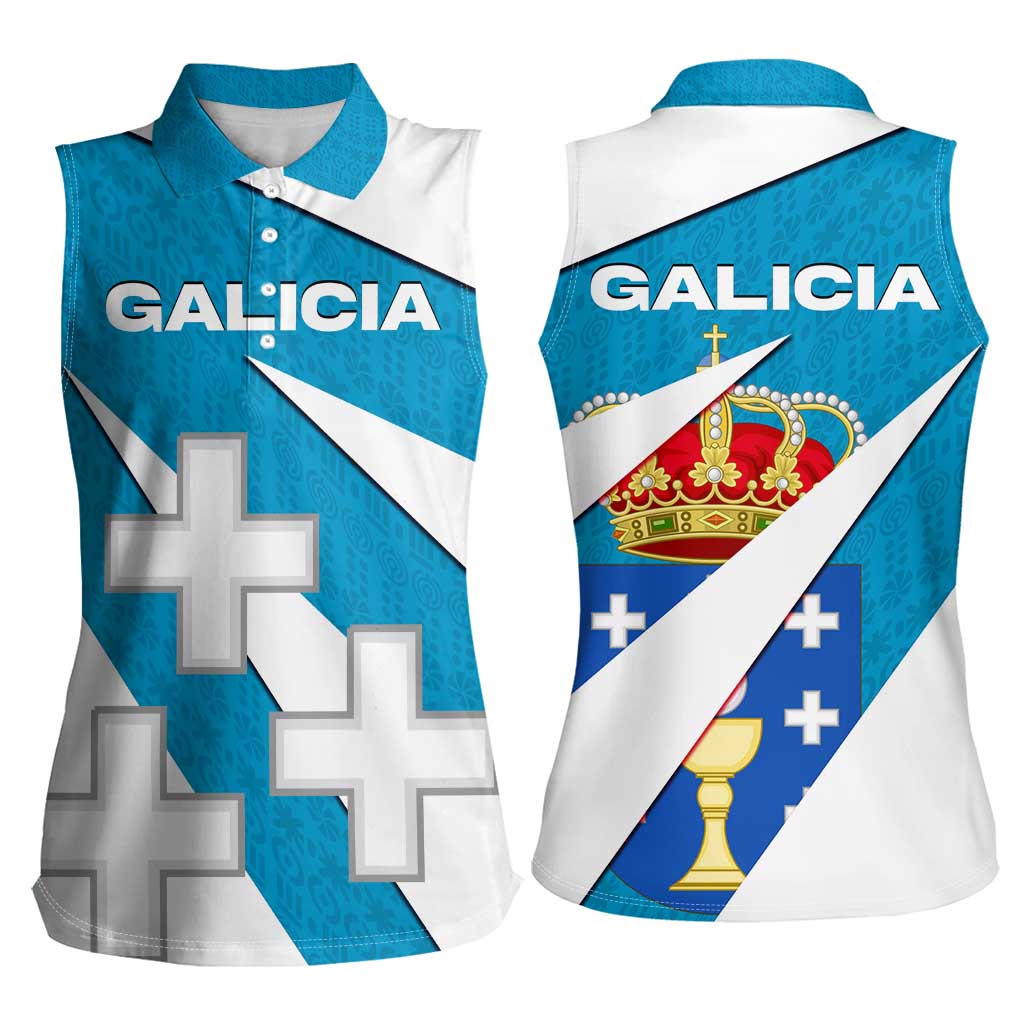 Galicia Flag Women Sleeveless Polo Shirt Autonomous Community of Spain - Wonder Print Shop