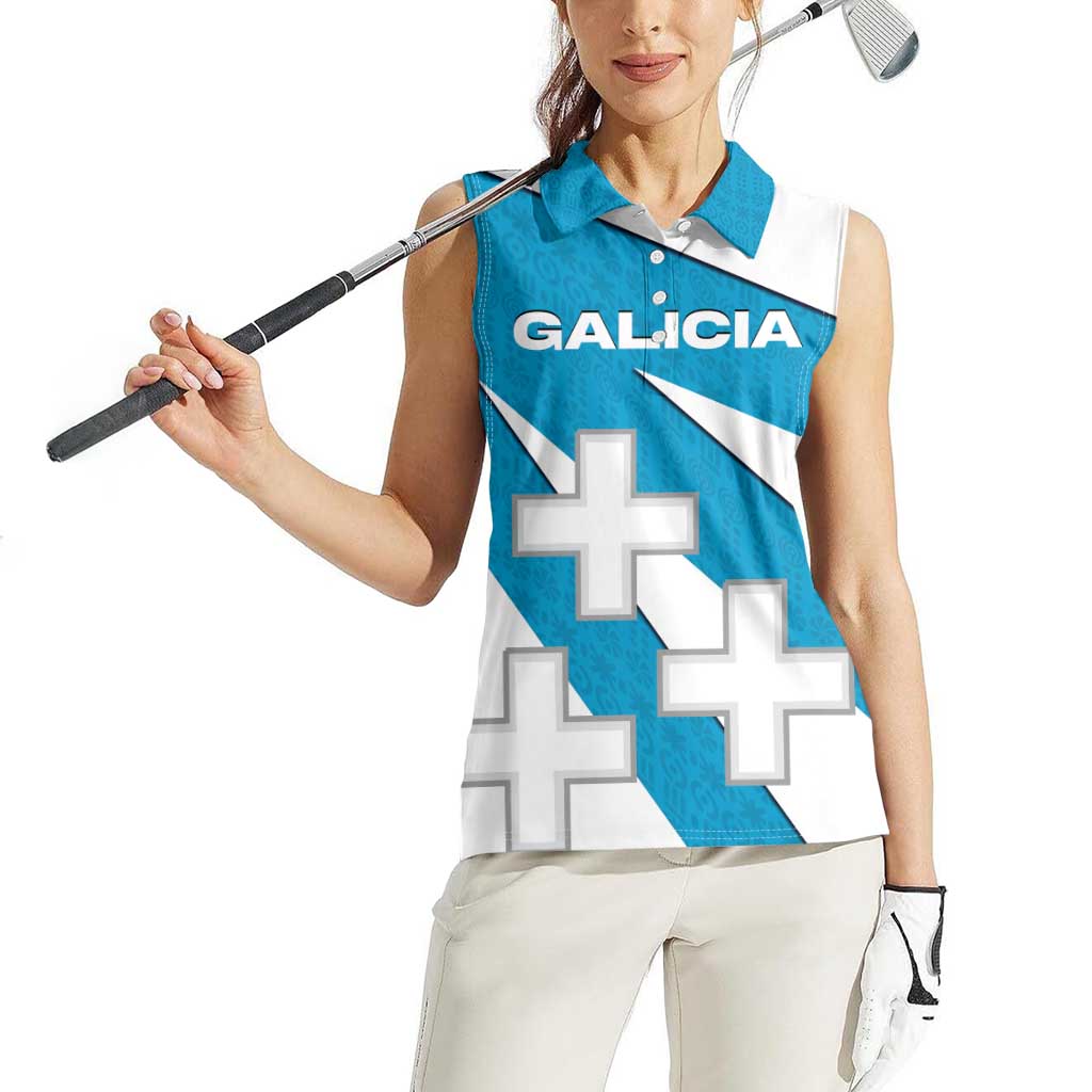 Galicia Flag Women Sleeveless Polo Shirt Autonomous Community of Spain - Wonder Print Shop
