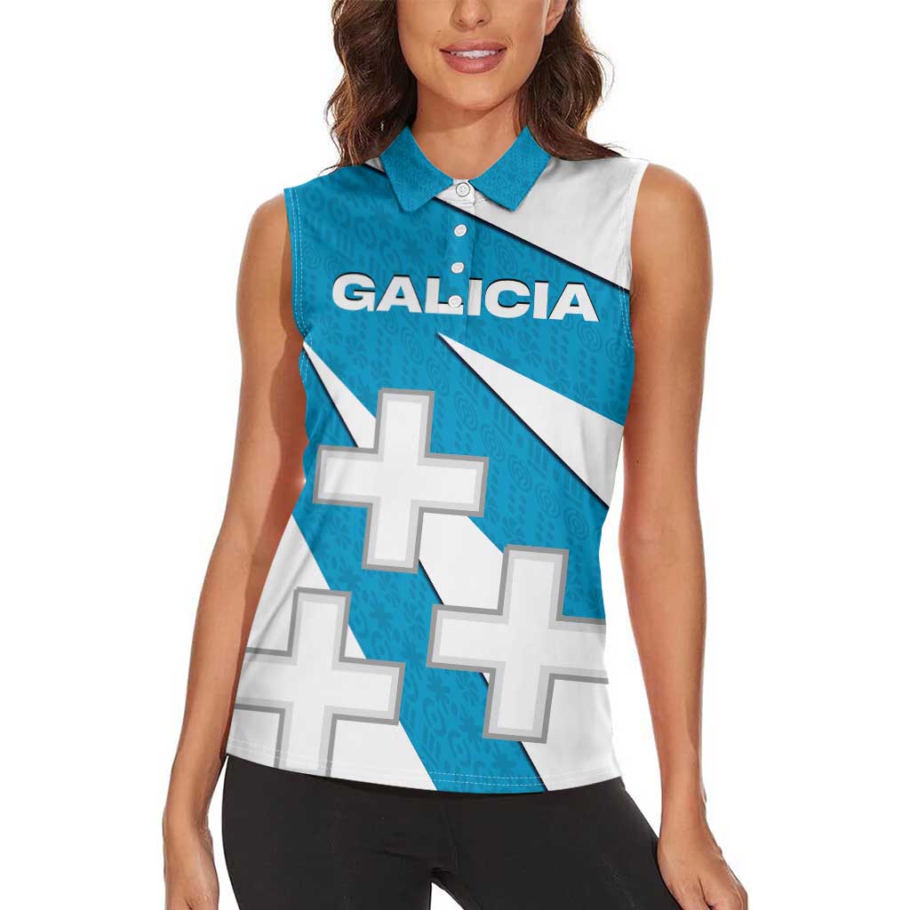 Galicia Flag Women Sleeveless Polo Shirt Autonomous Community of Spain - Wonder Print Shop
