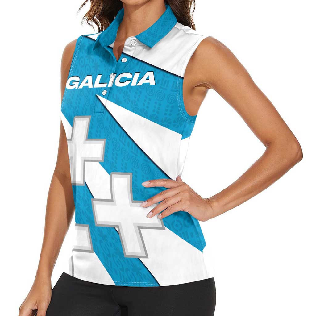 Galicia Flag Women Sleeveless Polo Shirt Autonomous Community of Spain - Wonder Print Shop