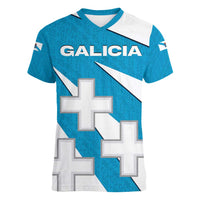 Galicia Flag Women V-Neck T-Shirt Autonomous Community of Spain - Wonder Print Shop
