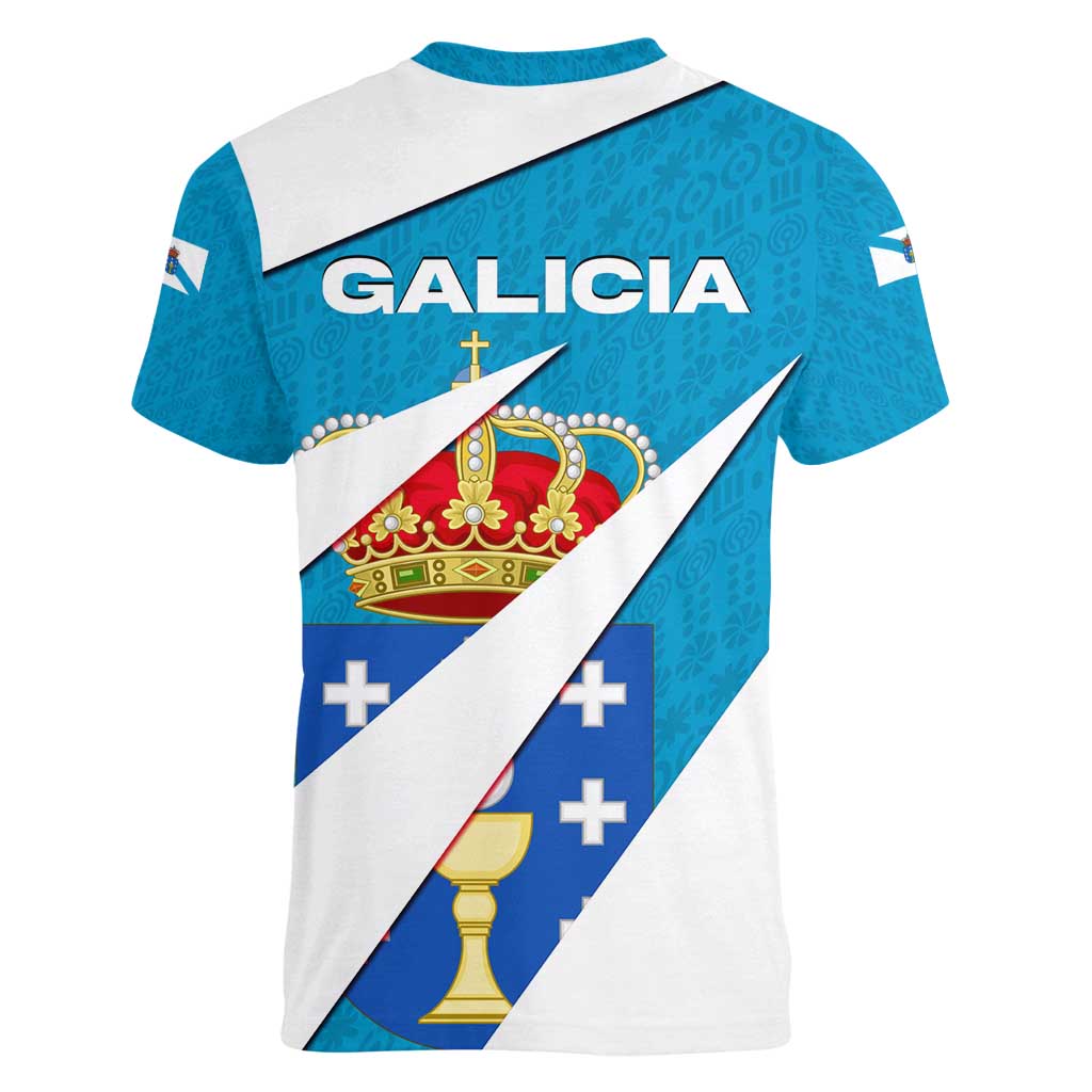 Galicia Flag Women V-Neck T-Shirt Autonomous Community of Spain - Wonder Print Shop