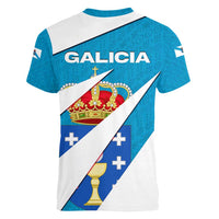 Galicia Flag Women V-Neck T-Shirt Autonomous Community of Spain - Wonder Print Shop