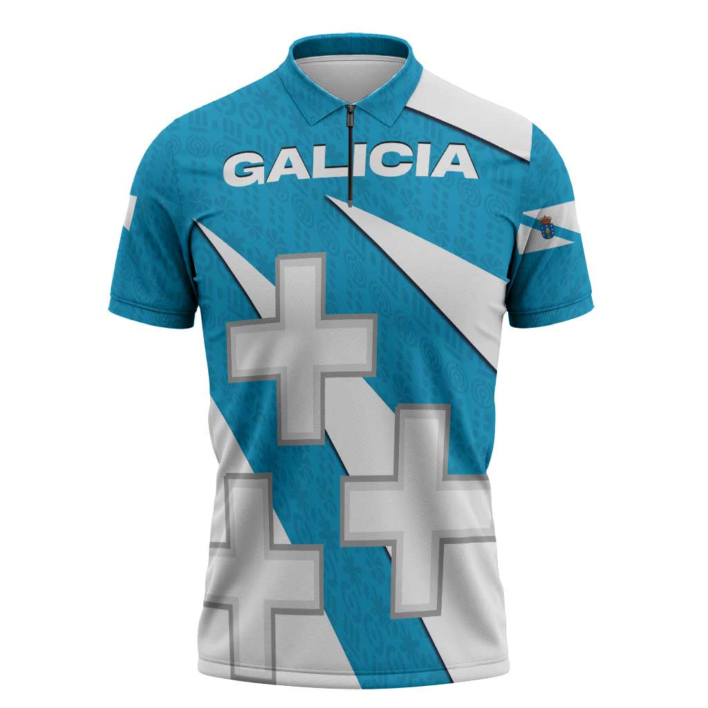 Galicia Flag Zipper Polo Shirt Autonomous Community of Spain - Wonder Print Shop