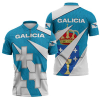 Galicia Flag Zipper Polo Shirt Autonomous Community of Spain - Wonder Print Shop