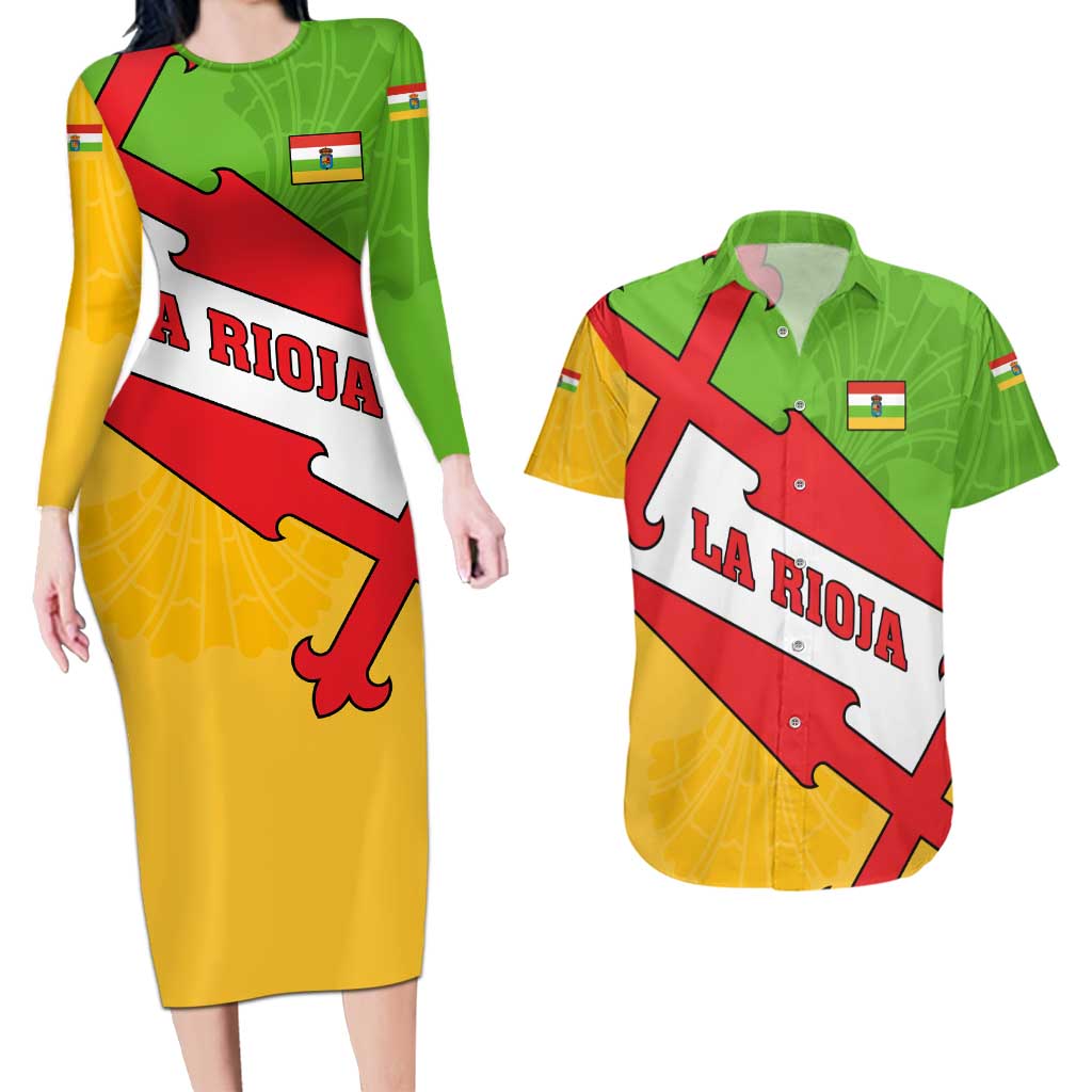 La Rioja Flag Couples Matching Long Sleeve Bodycon Dress and Hawaiian Shirt Autonomous Community of Spain - Wonder Print Shop