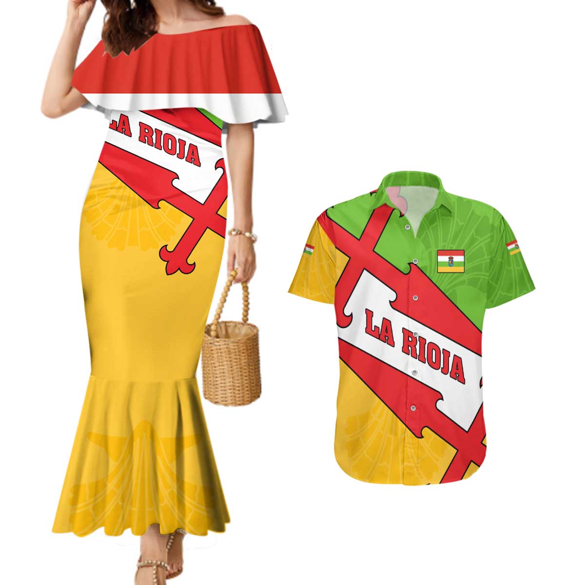 La Rioja Flag Couples Matching Mermaid Dress and Hawaiian Shirt Autonomous Community of Spain - Wonder Print Shop