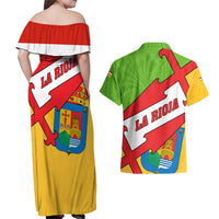 La Rioja Flag Couples Matching Off Shoulder Maxi Dress and Hawaiian Shirt Autonomous Community of Spain - Wonder Print Shop