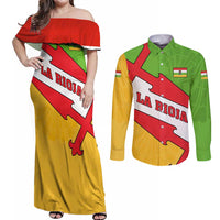 La Rioja Flag Couples Matching Off Shoulder Maxi Dress and Long Sleeve Button Shirt Autonomous Community of Spain - Wonder Print Shop