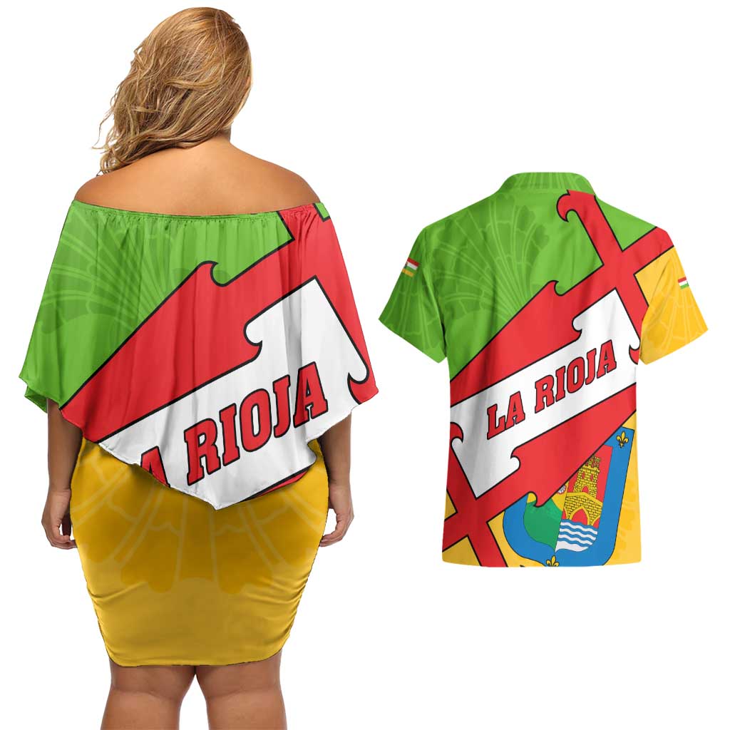 La Rioja Flag Couples Matching Off Shoulder Short Dress and Hawaiian Shirt Autonomous Community of Spain - Wonder Print Shop