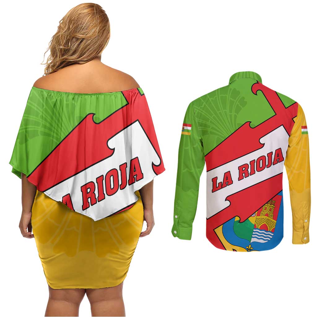 La Rioja Flag Couples Matching Off Shoulder Short Dress and Long Sleeve Button Shirt Autonomous Community of Spain - Wonder Print Shop