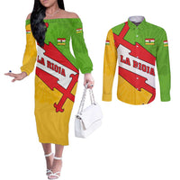 La Rioja Flag Couples Matching Off The Shoulder Long Sleeve Dress and Long Sleeve Button Shirt Autonomous Community of Spain - Wonder Print Shop