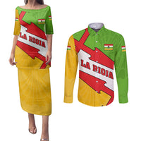 La Rioja Flag Couples Matching Puletasi and Long Sleeve Button Shirt Autonomous Community of Spain - Wonder Print Shop