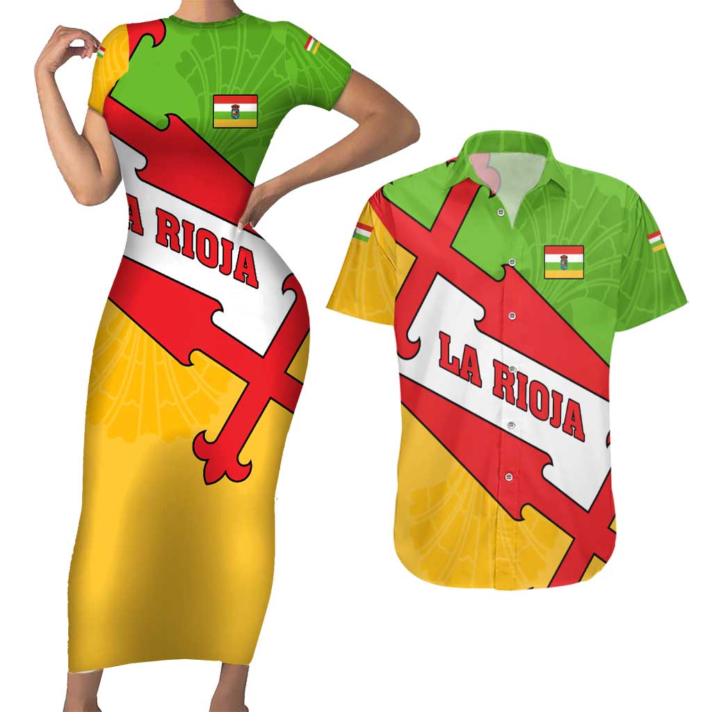 La Rioja Flag Couples Matching Short Sleeve Bodycon Dress and Hawaiian Shirt Autonomous Community of Spain - Wonder Print Shop