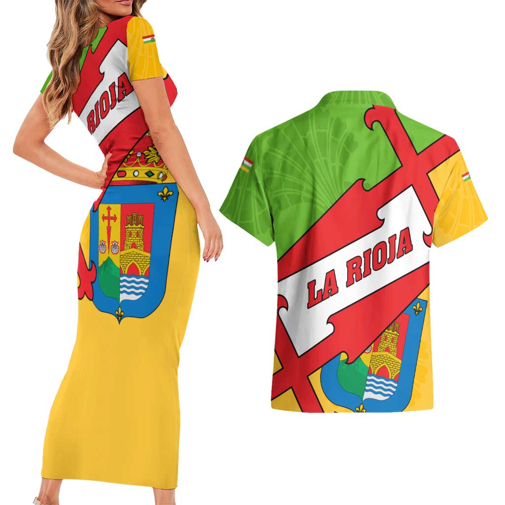 La Rioja Flag Couples Matching Short Sleeve Bodycon Dress and Hawaiian Shirt Autonomous Community of Spain - Wonder Print Shop