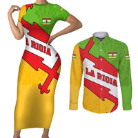 La Rioja Flag Couples Matching Short Sleeve Bodycon Dress and Long Sleeve Button Shirt Autonomous Community of Spain - Wonder Print Shop
