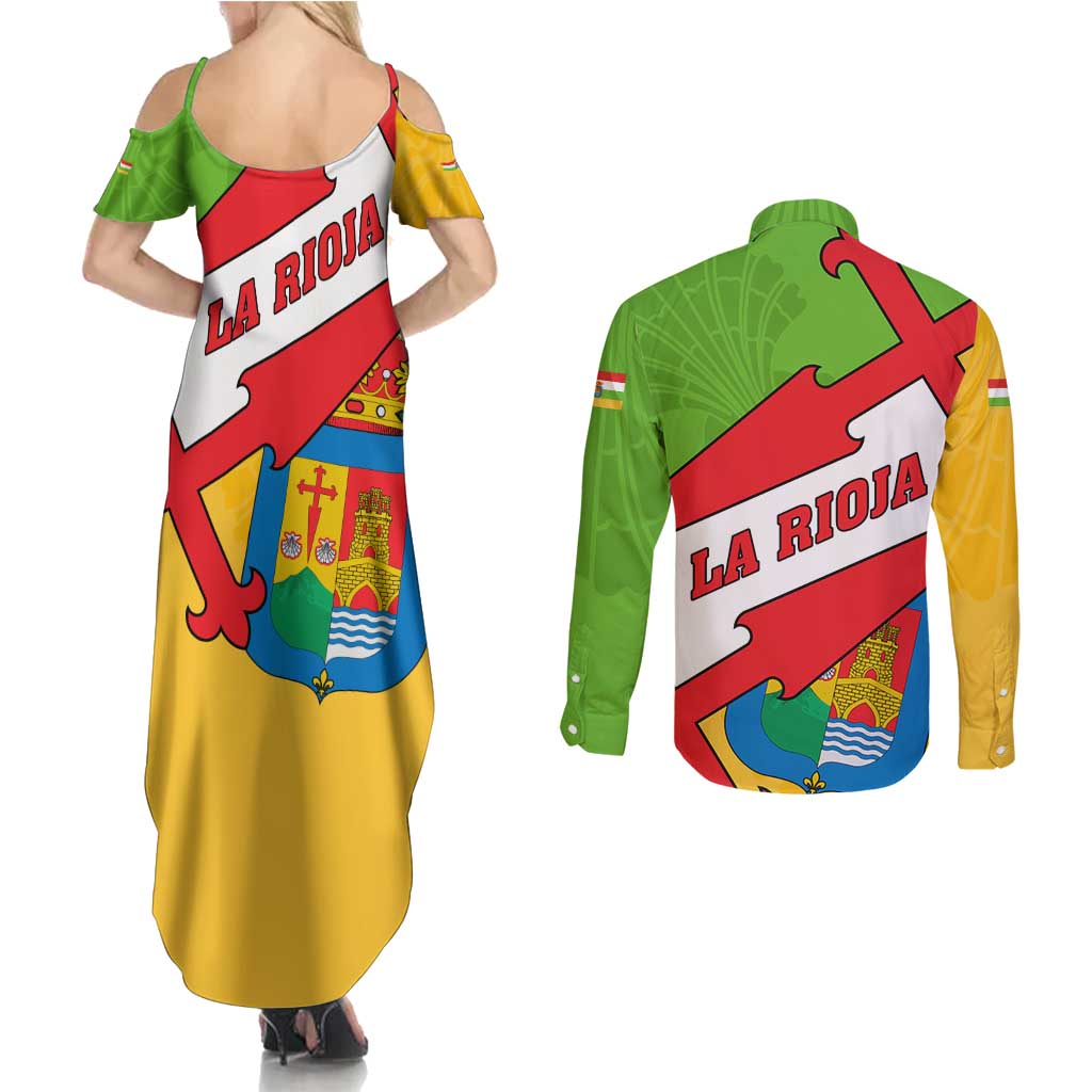 La Rioja Flag Couples Matching Summer Maxi Dress and Long Sleeve Button Shirt Autonomous Community of Spain - Wonder Print Shop