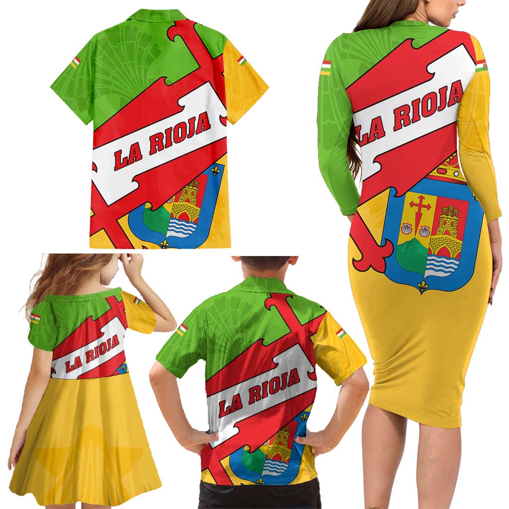 La Rioja Flag Family Matching Long Sleeve Bodycon Dress and Hawaiian Shirt Autonomous Community of Spain - Wonder Print Shop