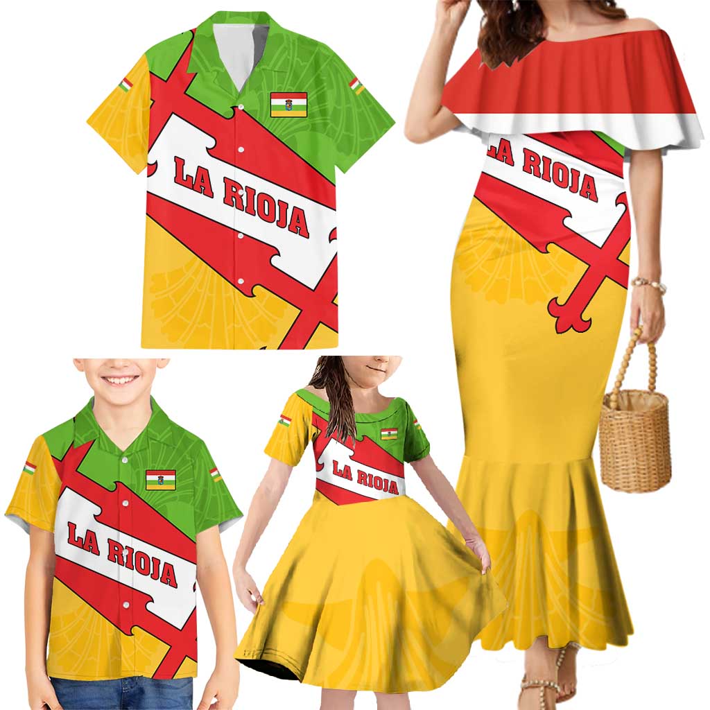 La Rioja Flag Family Matching Mermaid Dress and Hawaiian Shirt Autonomous Community of Spain - Wonder Print Shop