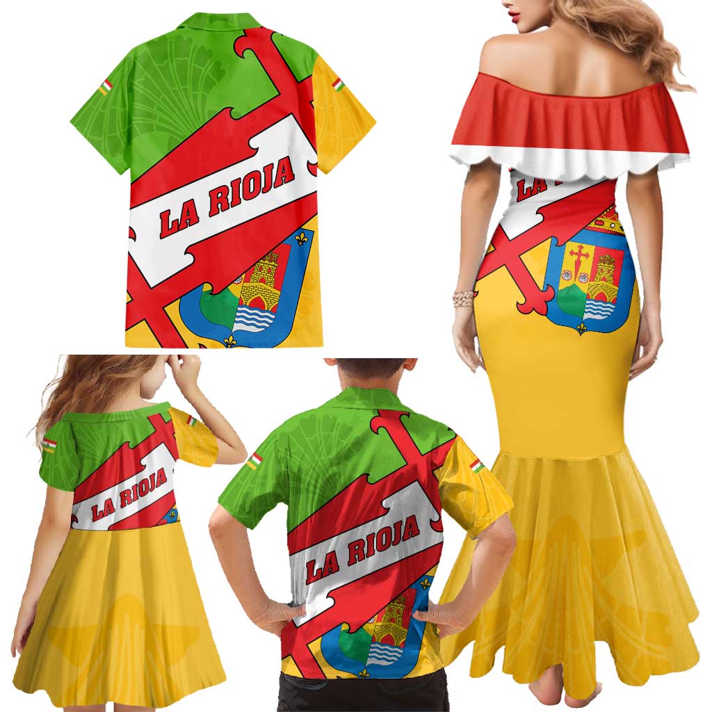 La Rioja Flag Family Matching Mermaid Dress and Hawaiian Shirt Autonomous Community of Spain - Wonder Print Shop