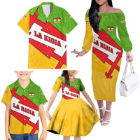 La Rioja Flag Family Matching Off The Shoulder Long Sleeve Dress and Hawaiian Shirt Autonomous Community of Spain - Wonder Print Shop