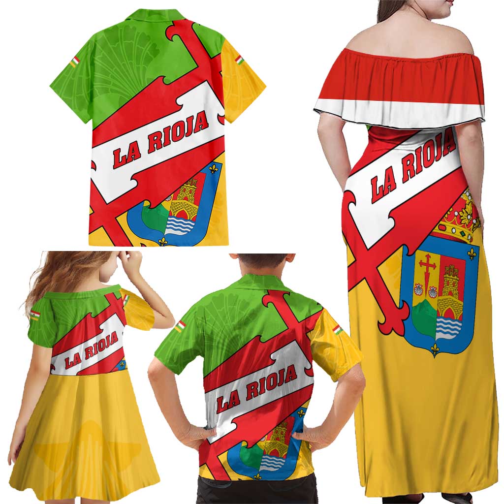 La Rioja Flag Family Matching Off Shoulder Maxi Dress and Hawaiian Shirt Autonomous Community of Spain - Wonder Print Shop
