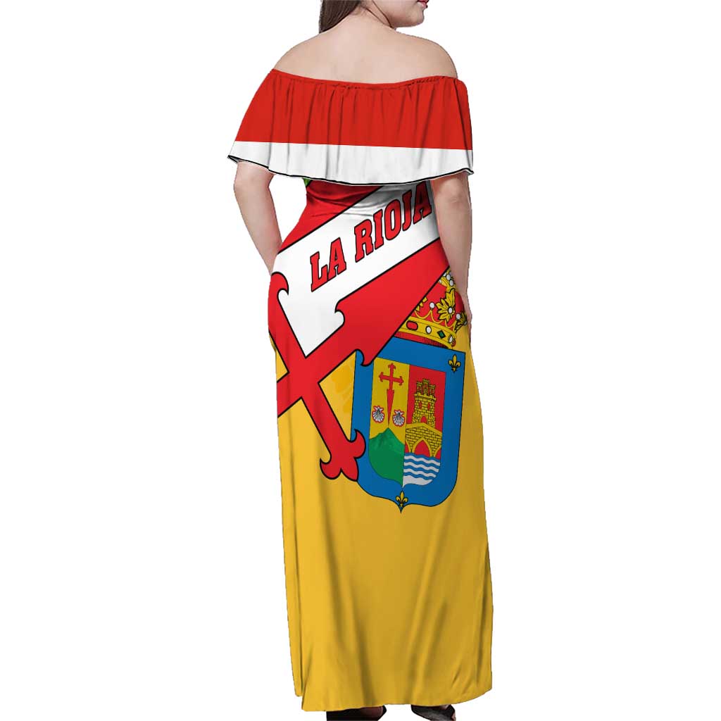 La Rioja Flag Family Matching Off Shoulder Maxi Dress and Hawaiian Shirt Autonomous Community of Spain - Wonder Print Shop