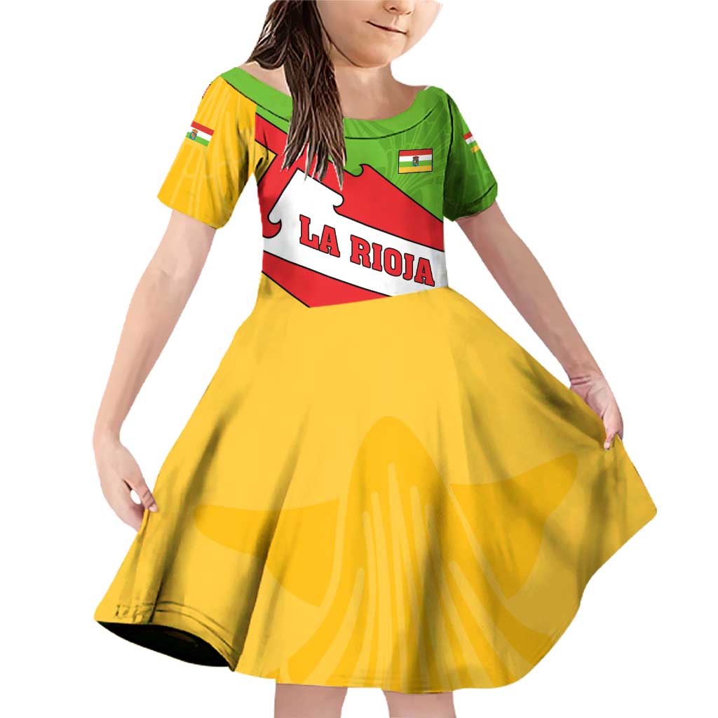 La Rioja Flag Family Matching Off Shoulder Short Dress and Hawaiian Shirt Autonomous Community of Spain - Wonder Print Shop