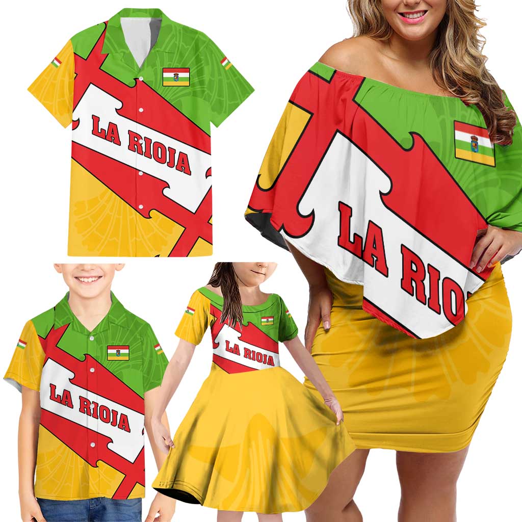 La Rioja Flag Family Matching Off Shoulder Short Dress and Hawaiian Shirt Autonomous Community of Spain - Wonder Print Shop