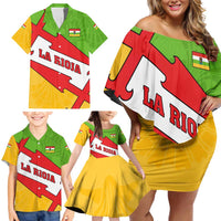 La Rioja Flag Family Matching Off Shoulder Short Dress and Hawaiian Shirt Autonomous Community of Spain - Wonder Print Shop