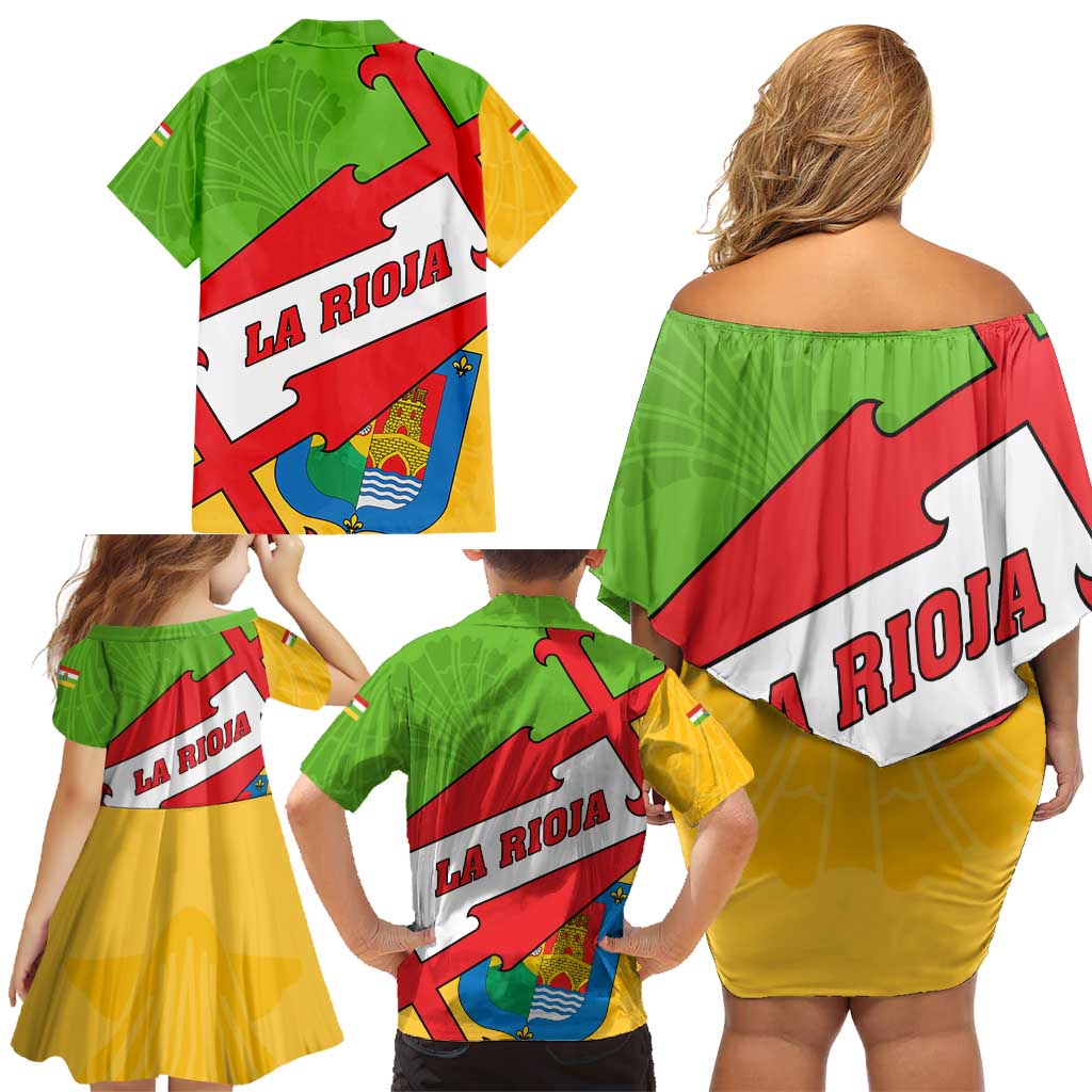 La Rioja Flag Family Matching Off Shoulder Short Dress and Hawaiian Shirt Autonomous Community of Spain - Wonder Print Shop