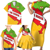 La Rioja Flag Family Matching Short Sleeve Bodycon Dress and Hawaiian Shirt Autonomous Community of Spain - Wonder Print Shop