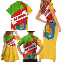 La Rioja Flag Family Matching Short Sleeve Bodycon Dress and Hawaiian Shirt Autonomous Community of Spain - Wonder Print Shop