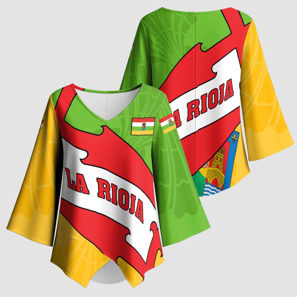 La Rioja Flag Kimono Sleeve Blouse Autonomous Community of Spain - Wonder Print Shop