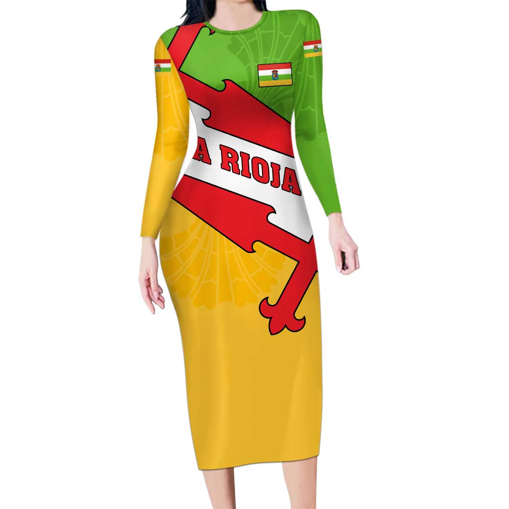 La Rioja Flag Long Sleeve Bodycon Dress Autonomous Community of Spain - Wonder Print Shop