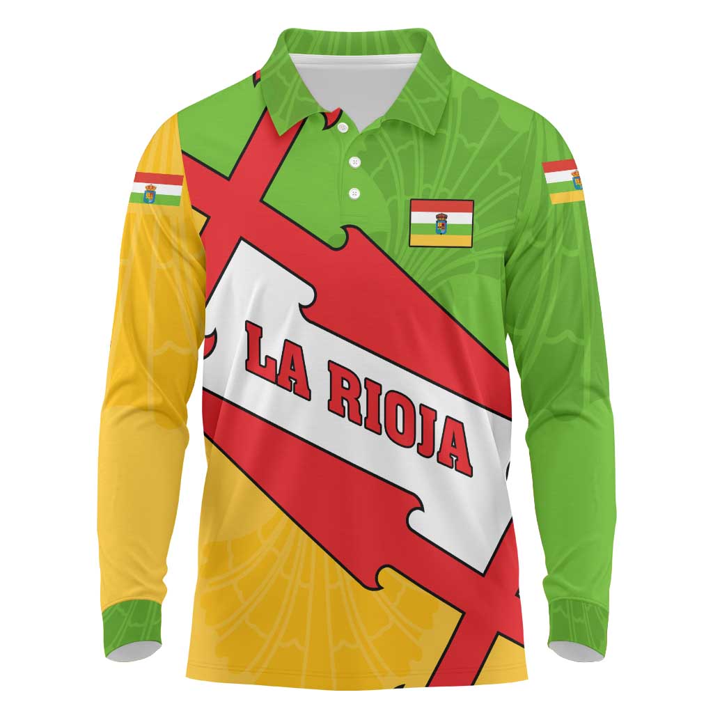 La Rioja Flag Long Sleeve Polo Shirt Autonomous Community of Spain - Wonder Print Shop