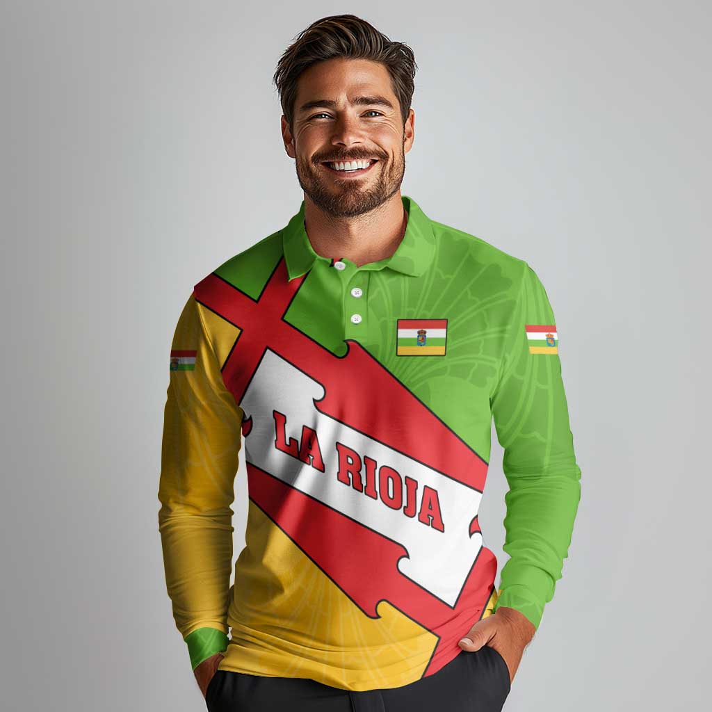 La Rioja Flag Long Sleeve Polo Shirt Autonomous Community of Spain - Wonder Print Shop