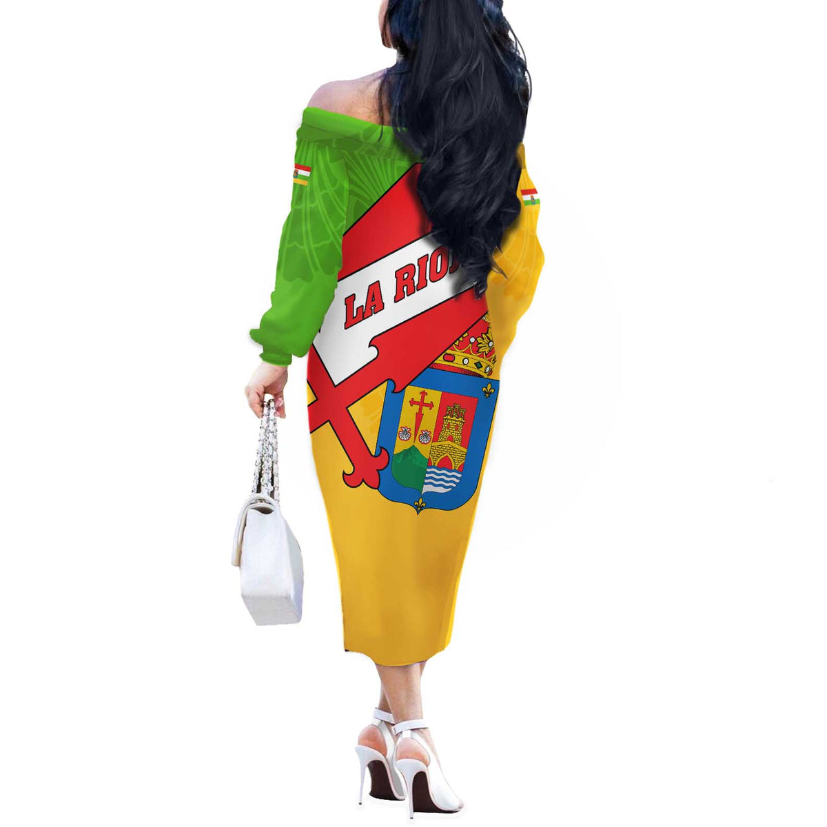 La Rioja Flag Off The Shoulder Long Sleeve Dress Autonomous Community of Spain - Wonder Print Shop